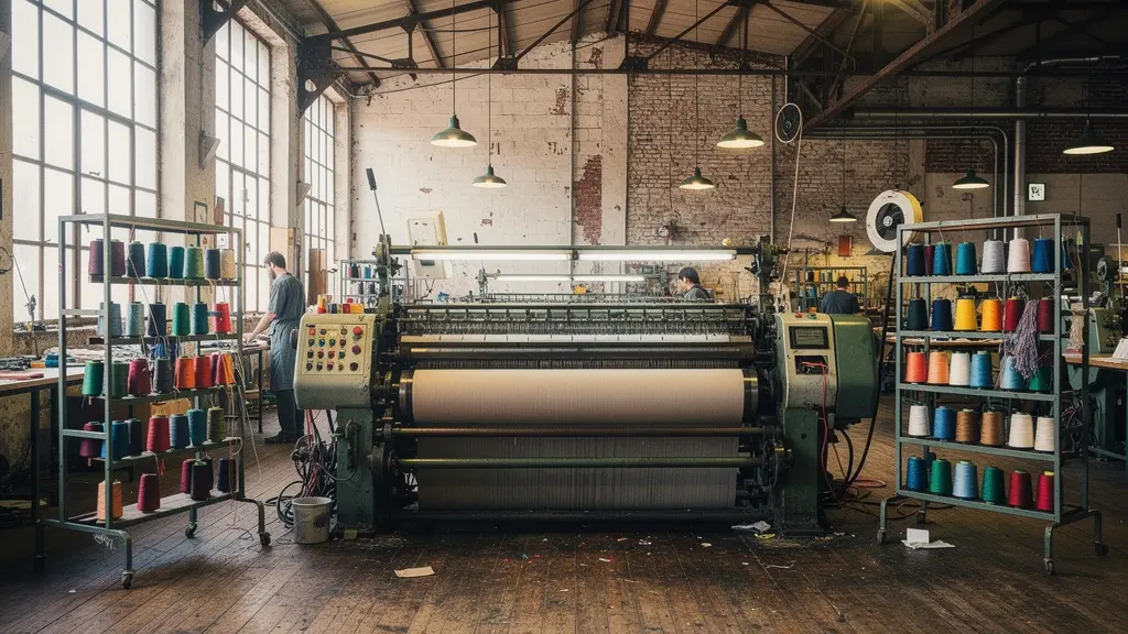 Atelier de tricotage français avec machines en fonctionnement